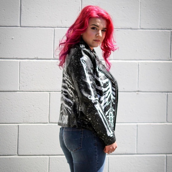 Killstar faux leather jacket skeleton - Picture 3 of 8